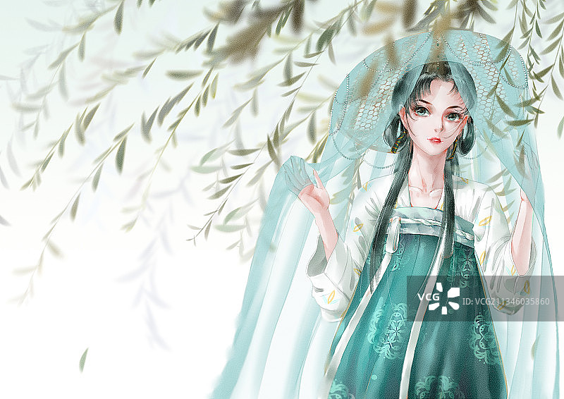 微风吹佛下的国风女孩图片素材