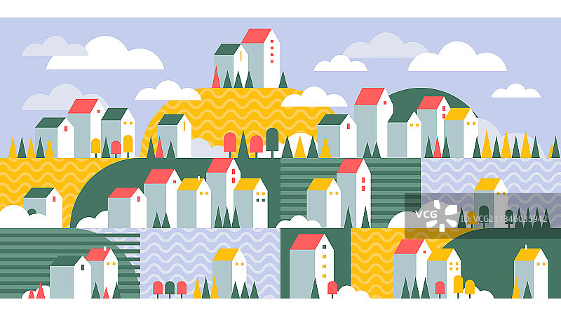 几何城镇彩色图形城市图片素材