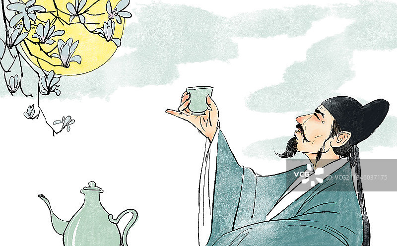花间一壶酒诗人写诗情景插画图片素材