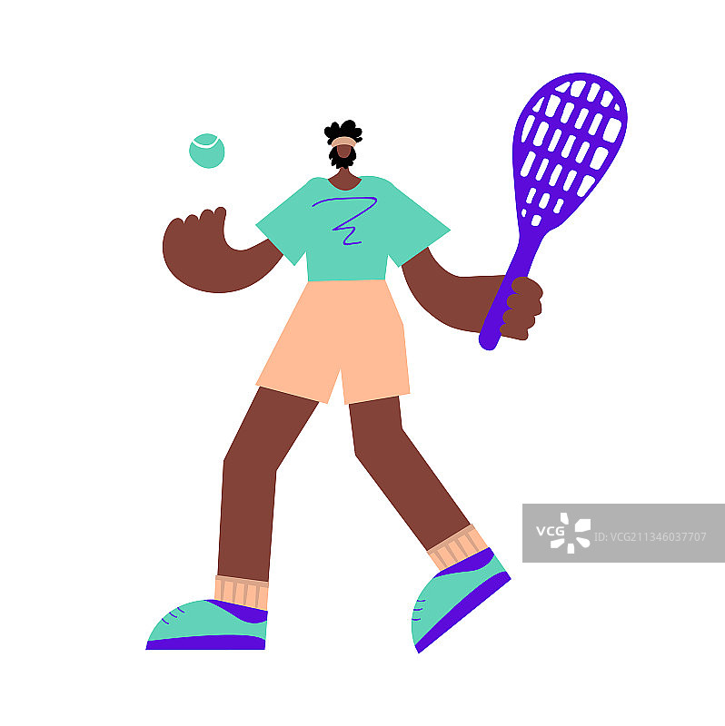 拿着球拍的黑人男网球运动员图片素材