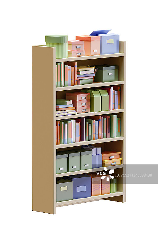 3D卡通风格书架透明背景插图元素图片素材