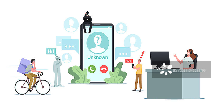 在巨型智能手机上接听电话的小人图片素材