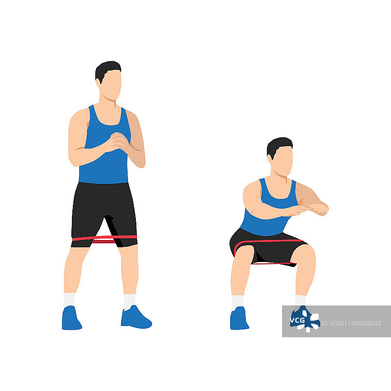 男人做带弹力带的深蹲练习图片素材