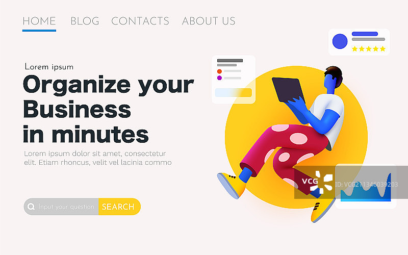 带平板电脑飞舞的3D卡通男人图片素材