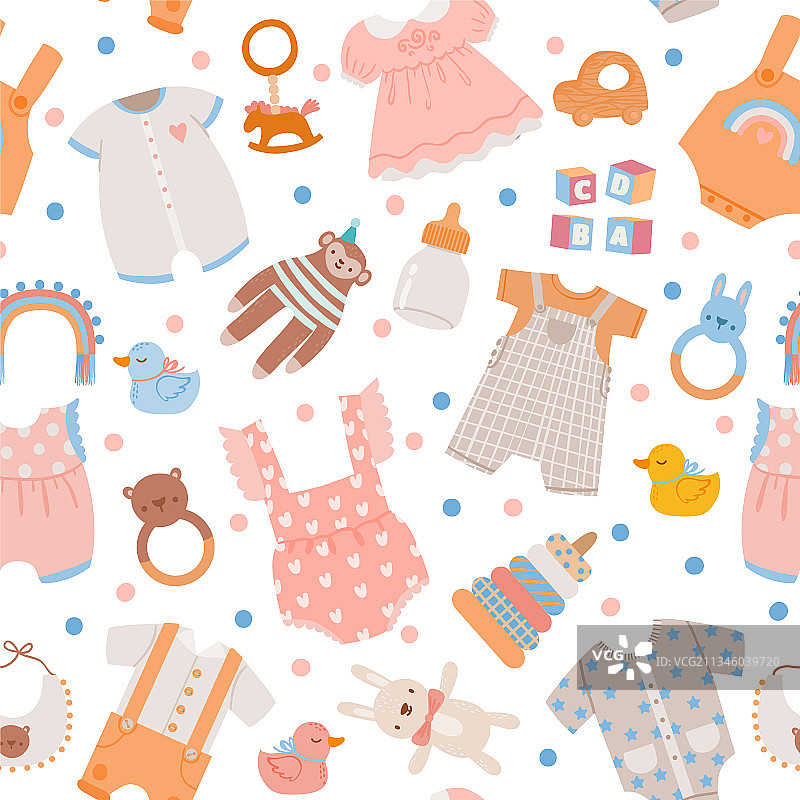 新生儿派对可爱新生儿服装无缝图案图片素材
