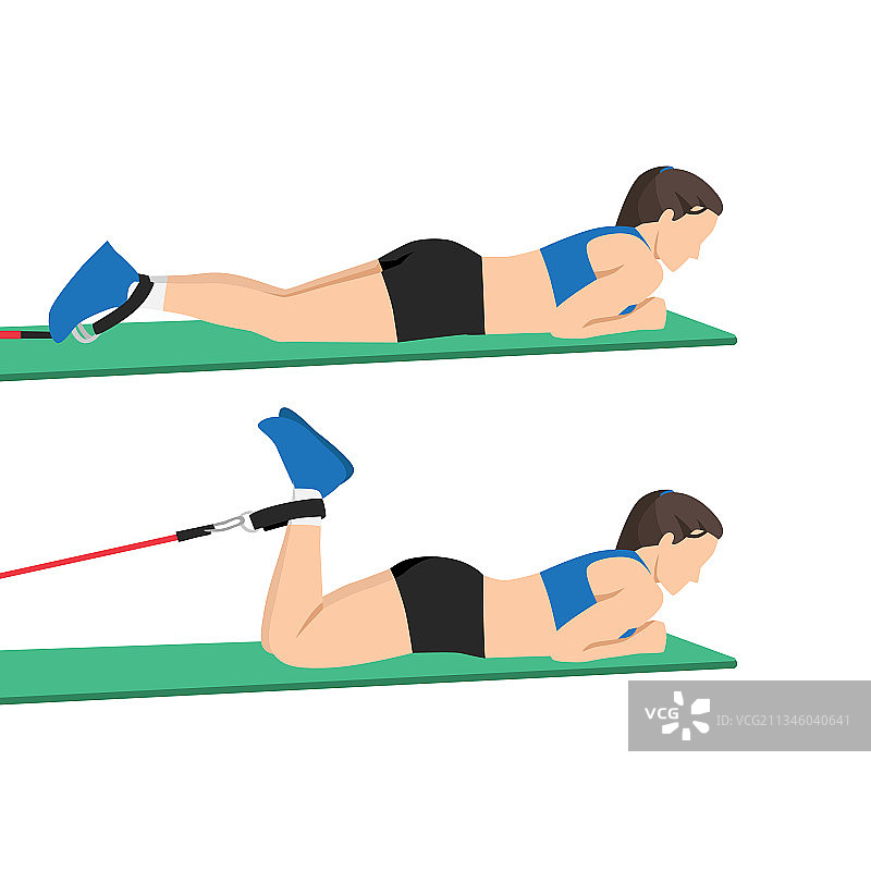 做俯卧腿弯举运动的女人图片素材
