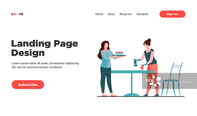 清洁桌子和房间的两位女士图片素材