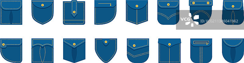 不同的牛仔布贴袋衬衫套装图片素材