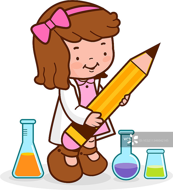 科学课上拿着大铅笔的女孩图片素材
