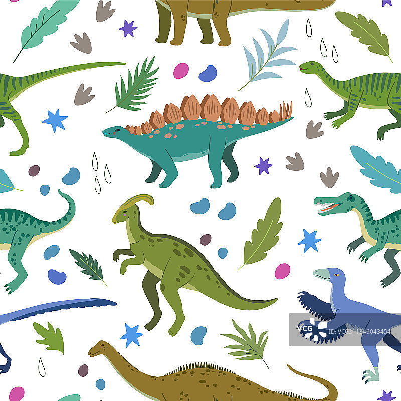 卡通涂鸦恐龙无缝图案图片素材