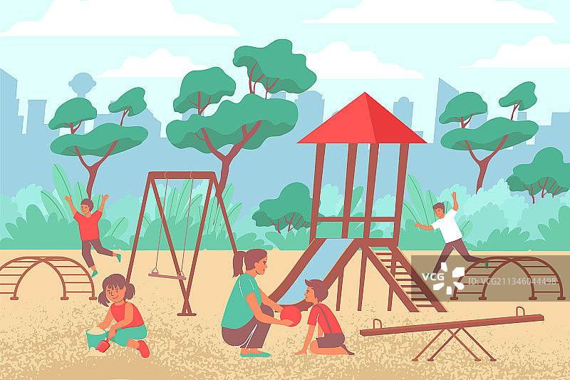 城市儿童游乐场组合图片素材