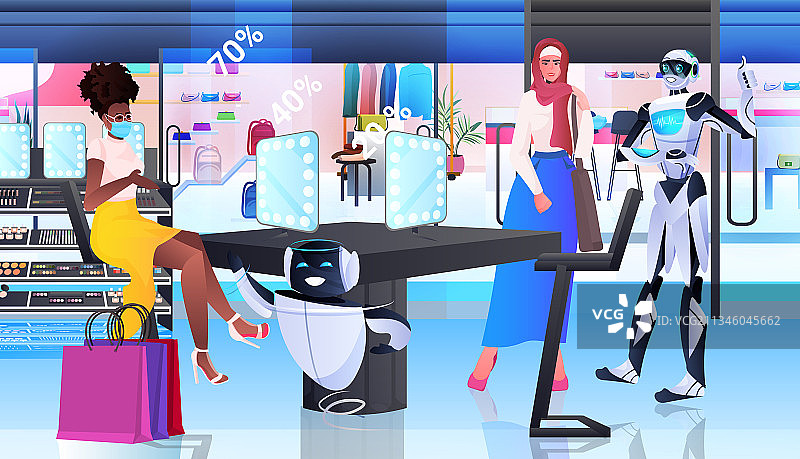 机器人在时装精品店展示商品图片素材