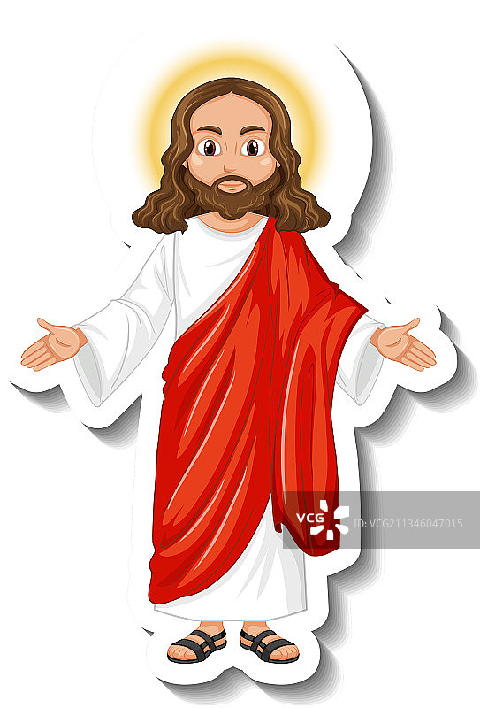 白色背景上的卡通耶稣基督贴纸图片素材