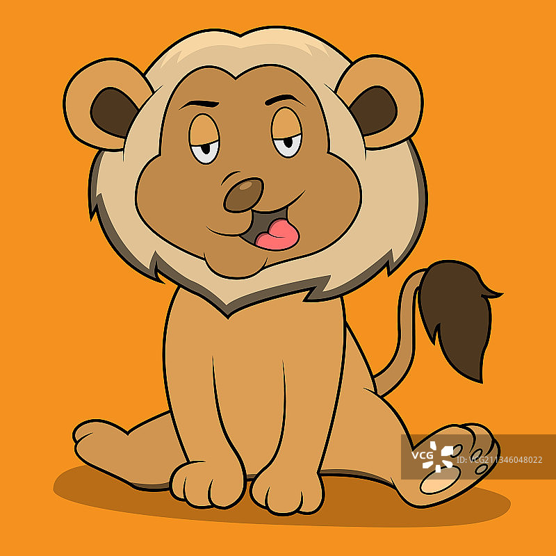 橙色背景下放松的狮子角色图片素材