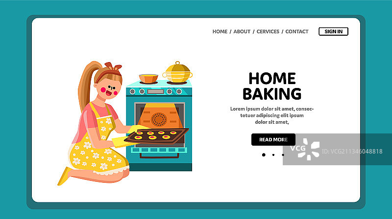 家庭主妇在厨房烘焙图片素材