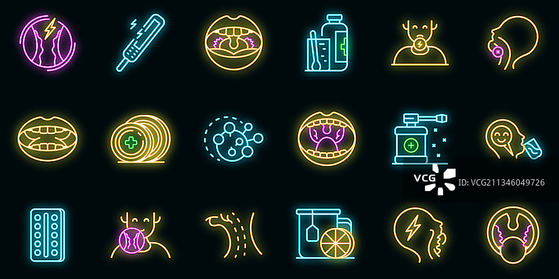 霓虹扁桃体炎图标集图片素材