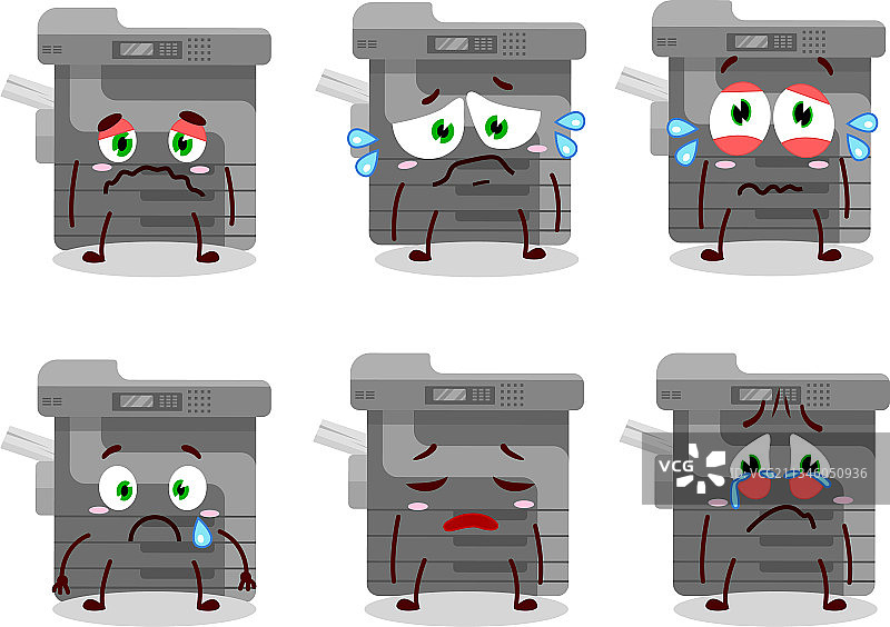 带有悲伤表情的办公室复印机卡通人物图片素材
