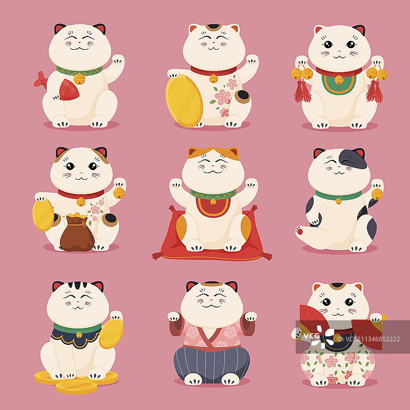 日式招财猫扁平风素材合集图片素材