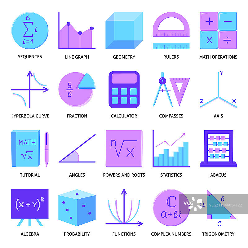 扁平风格数学科学图标集图片素材