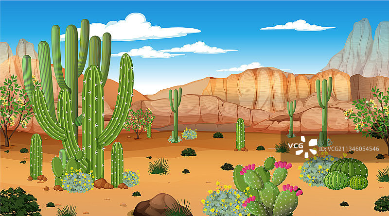 白天场景的沙漠森林景观图片素材