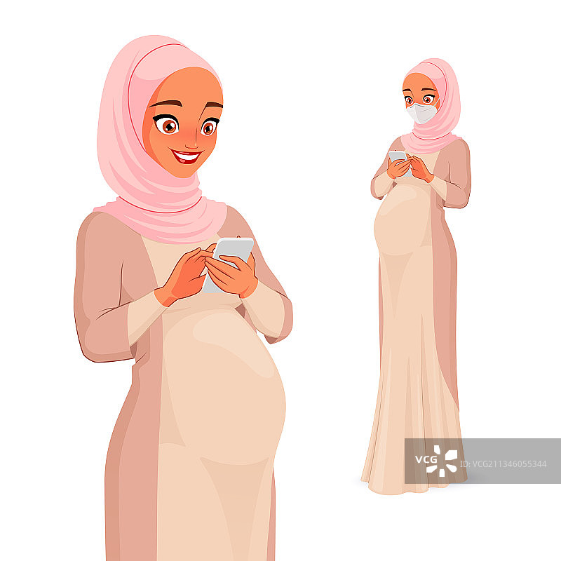 怀孕穆斯林妇女使用手机图片素材