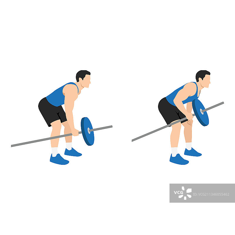 男人做单臂杠铃划船运动图片素材