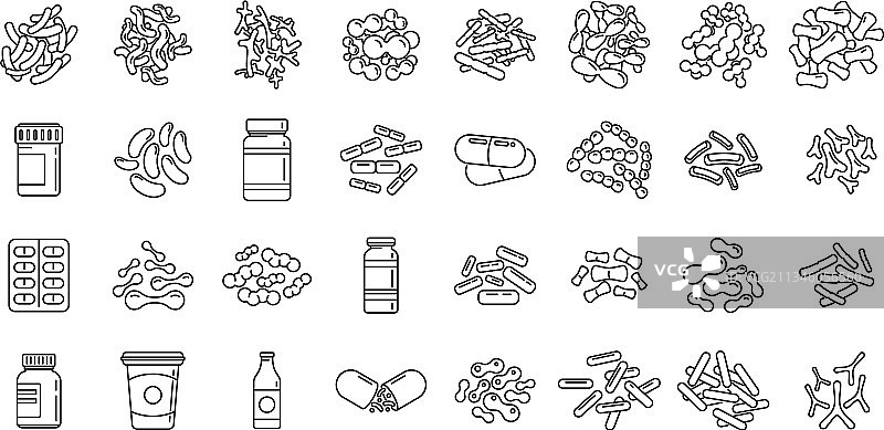 益生菌微生物图标轮廓集图片素材