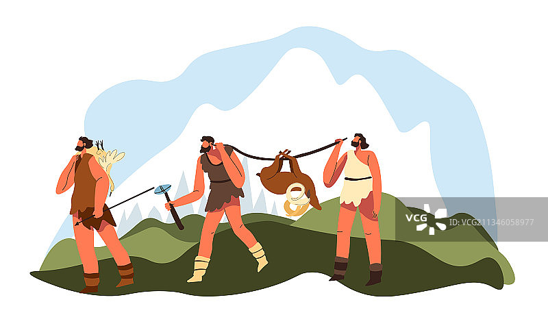 石器时代的人们与动物一起狩猎图片素材