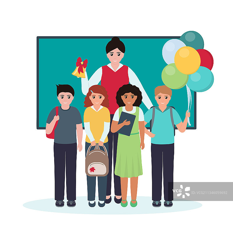 孩子们和老师一起站在学校图片素材