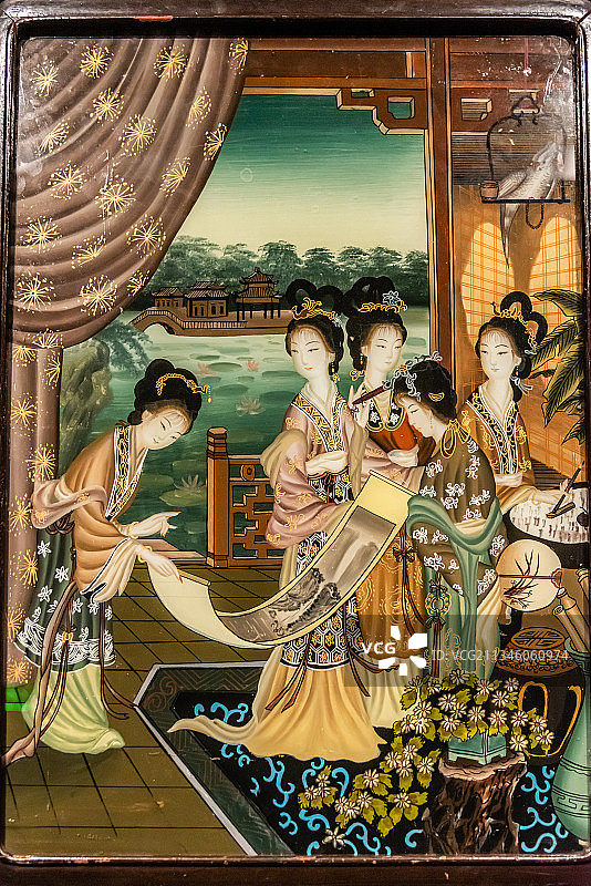 19世纪仕女图玻璃画图片素材