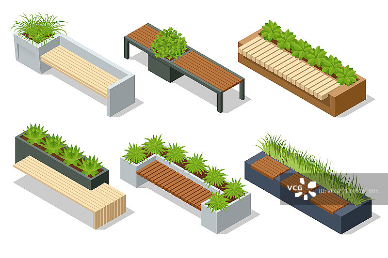 2.5D生态现代街道长椅图标合集图片素材