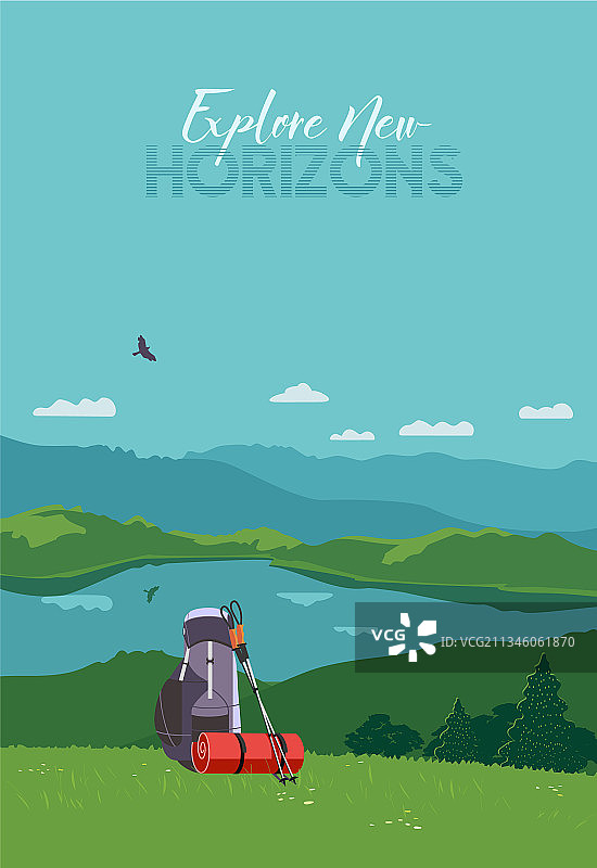 登山徒步扁平风海报图片素材