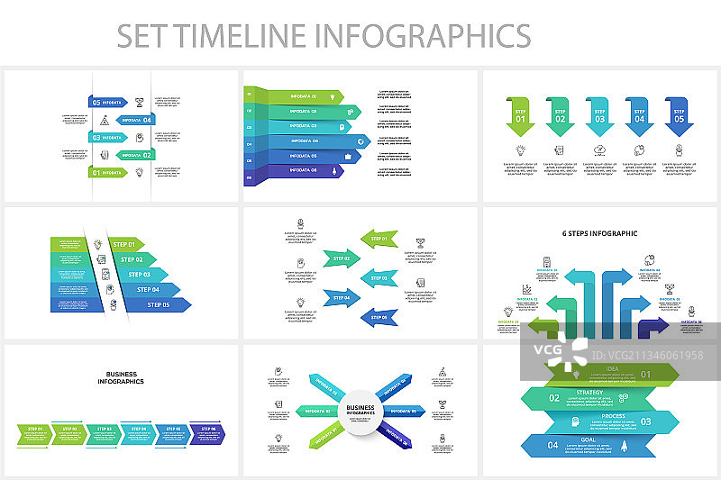 包含7 6 5 4个元素的Timeline信息图图片素材