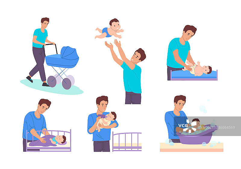 休产假的父亲照顾新生儿图片素材