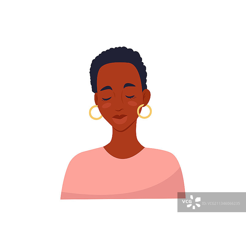 闭着眼睛的短发非洲妇女图片素材
