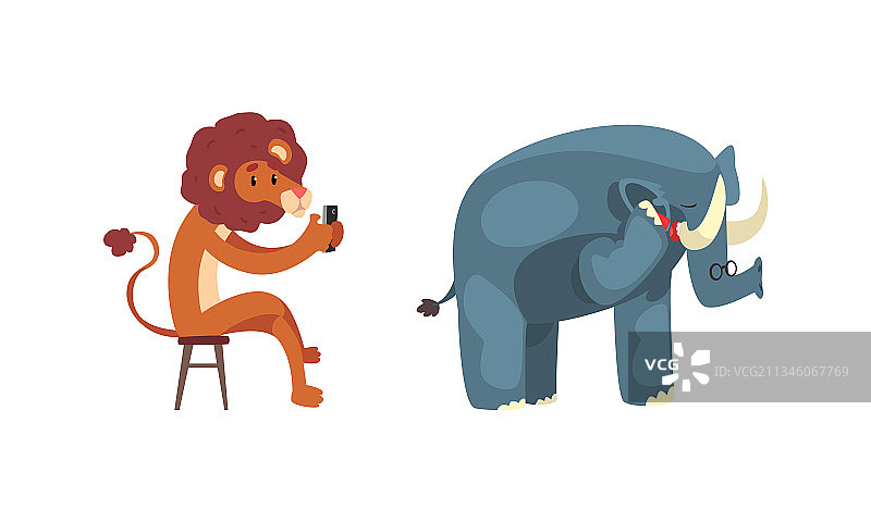 使用现代工具的趣味动物：大象图片素材