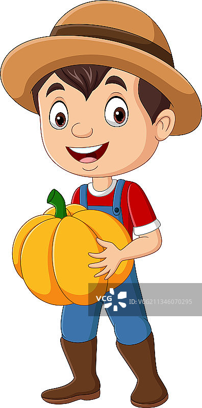 卡通农家男孩手捧南瓜图片素材