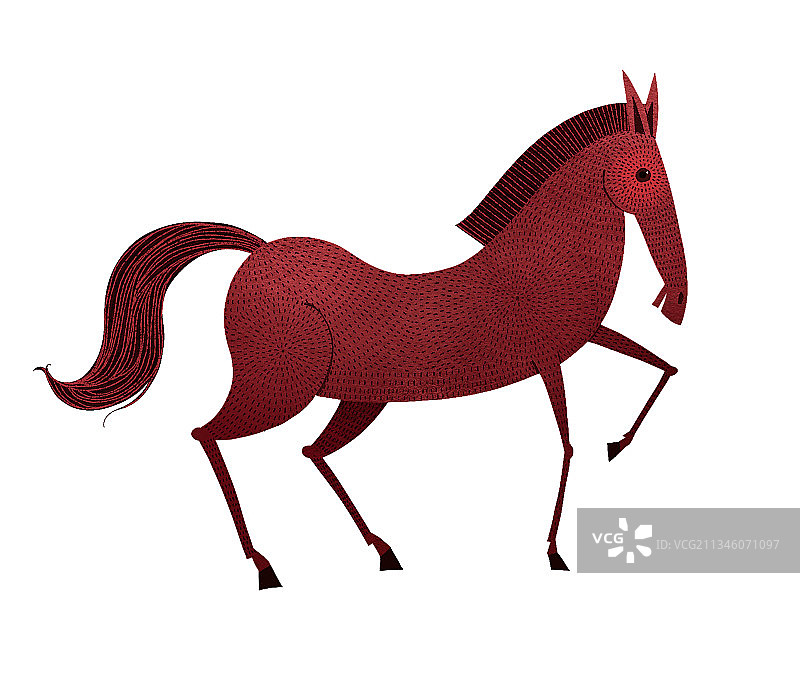 儿童插画扁平动物风格-一匹红色的马图片素材