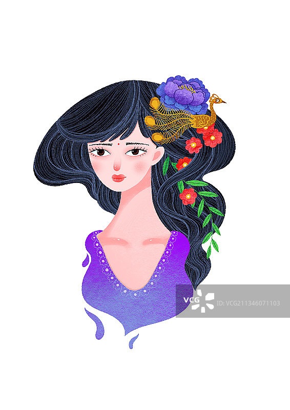 扁平儿童插画人物风格-时尚的女孩图片素材