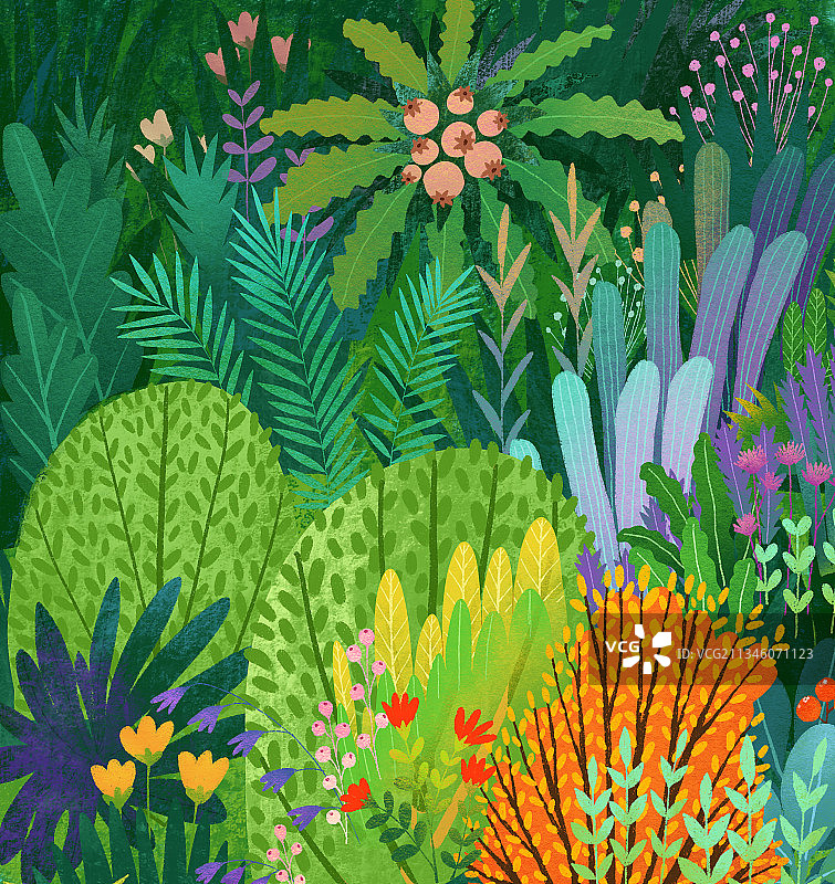 风景插画扁平风格-美丽的花园图片素材