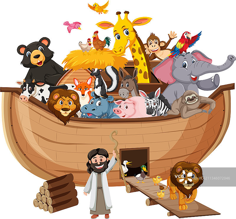 诺亚方舟与动物隔离白色背景图片素材