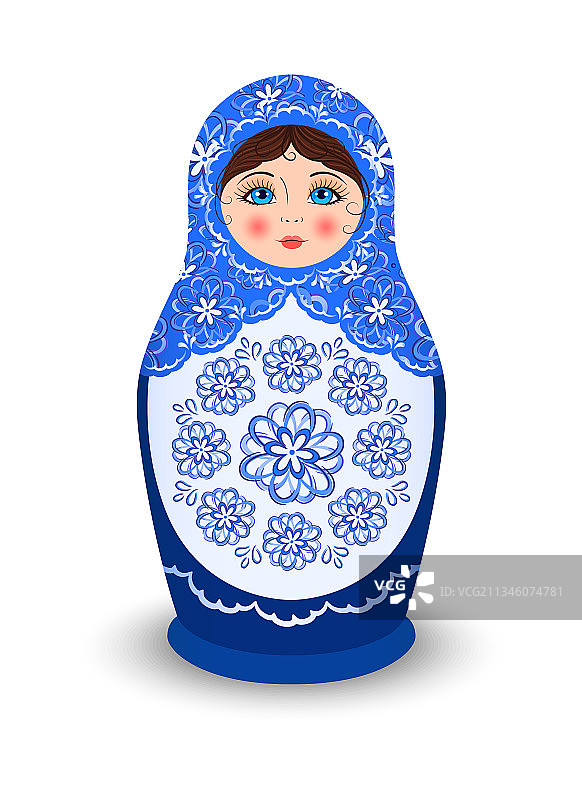 蓝色花朵中的美丽俄罗斯套娃图片素材