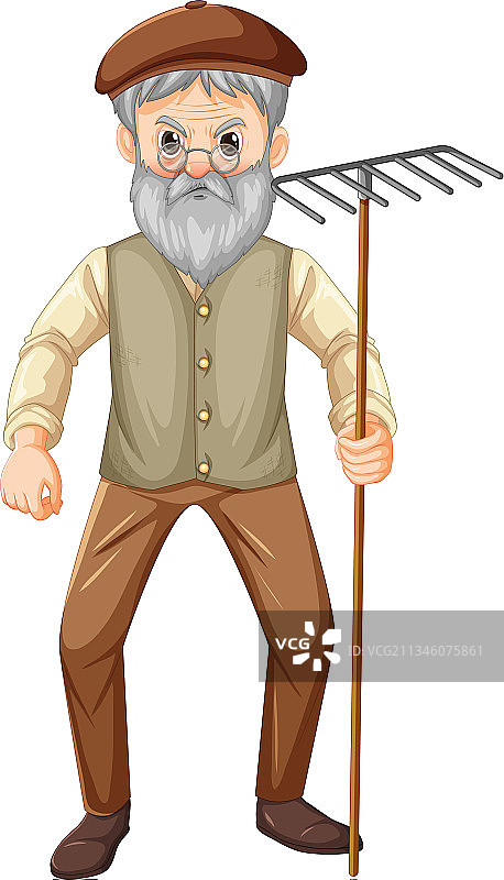 手持耙子的老农民卡通人物图片素材