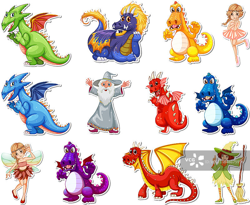 不同童话故事卡通贴纸套装图片素材