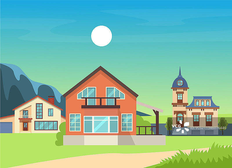 色彩鲜艳的郊区乡镇房屋图片素材