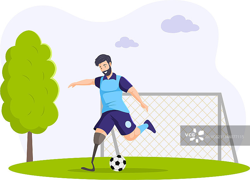 截肢的残疾男足球运动员图片素材