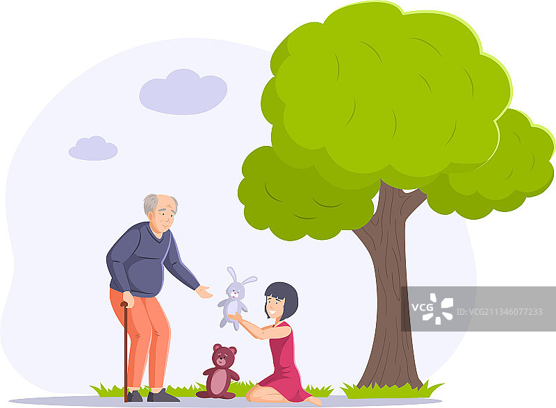 和一个残疾人一起玩的有趣小女孩图片素材