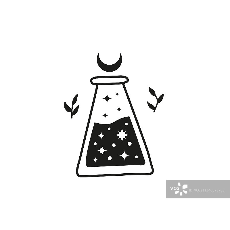 玻璃瓶装手绘黑色魔法药水图片素材