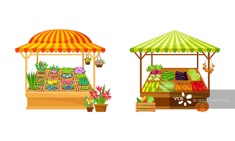 带遮阳篷的街道市场摊位图片素材