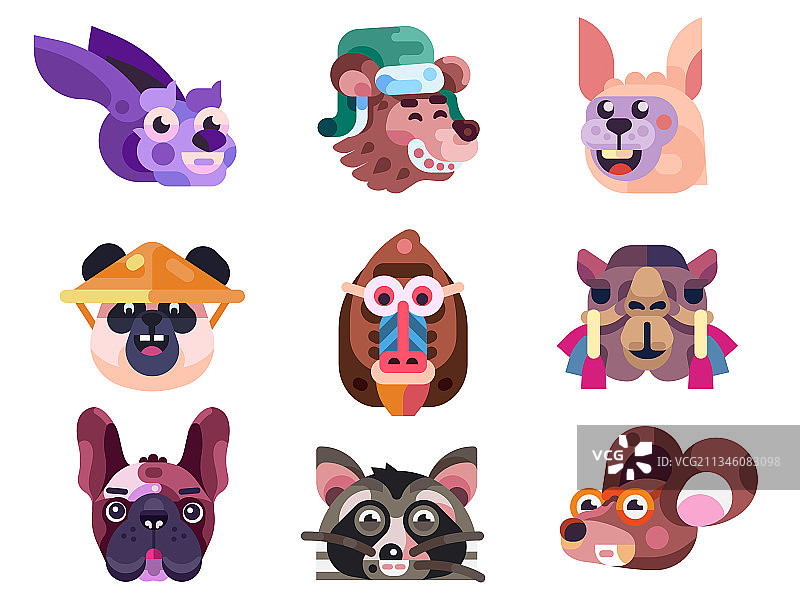 可爱扁平风格动物头像图标图片素材